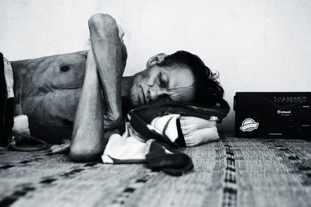 คนแก่, นอน, พ่อ, เนื้อร้าย